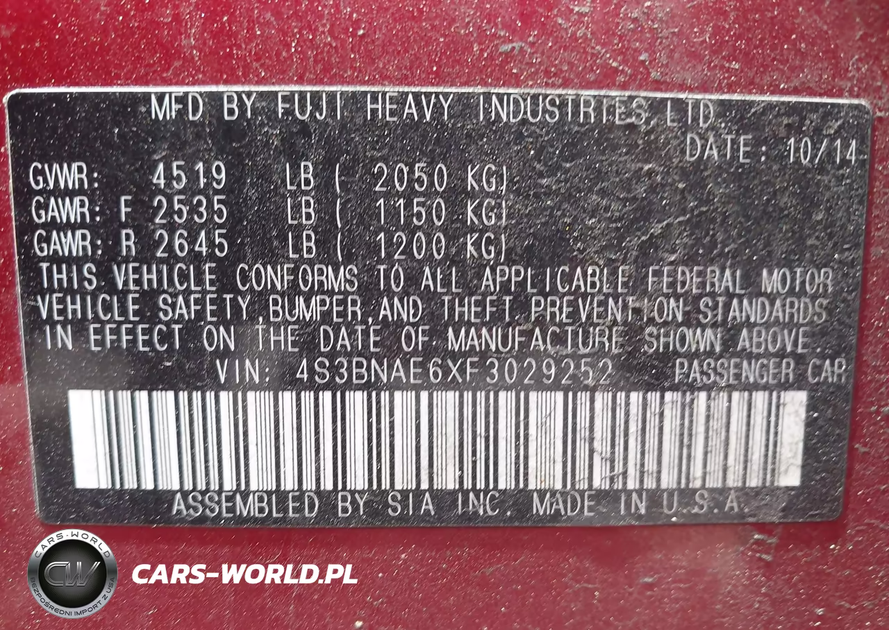 2015 Subaru Legacy 2.5I Premium VIN:4S3BNAE6XF3029252 - 9