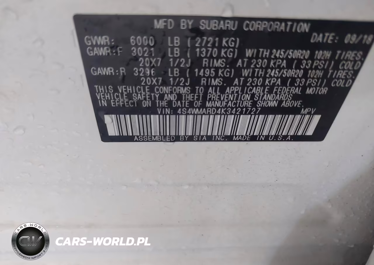 2019 Subaru Ascent Touring VIN:4S4WMARD4K3421727 - 9