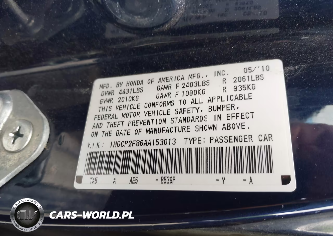 2010 Honda Accord 2.4 Ex-L VIN:1HGCP2F86AA153013 - 9