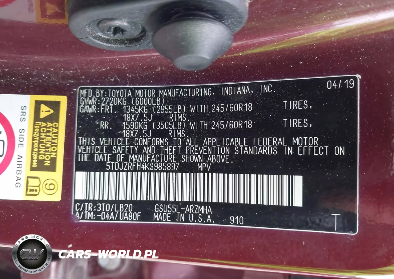 2019 Toyota Highlander Xle VIN:5TDJZRFH4KS985897 - 9