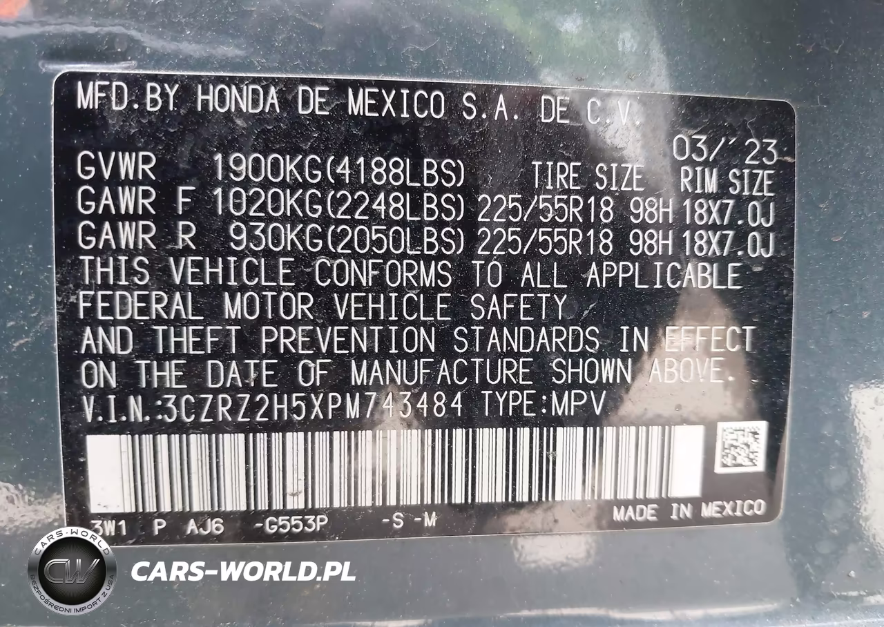 2023 Honda Hr-V Awd Sport VIN:3CZRZ2H5XPM743484 - 9