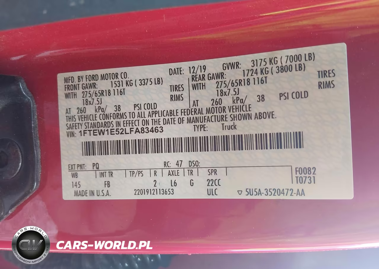 2020 Ford F-150 Xlt VIN:1FTEW1E52LFA83463 - 9