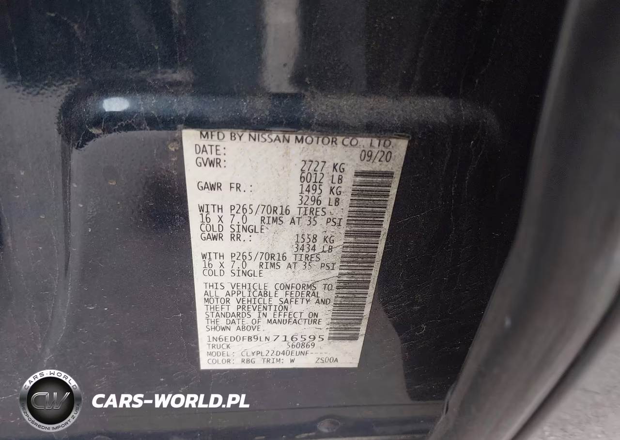 2020 Nissan Frontier Long Bed Sv 4X4 VIN:1N6ED0FB9LN716595 - 9