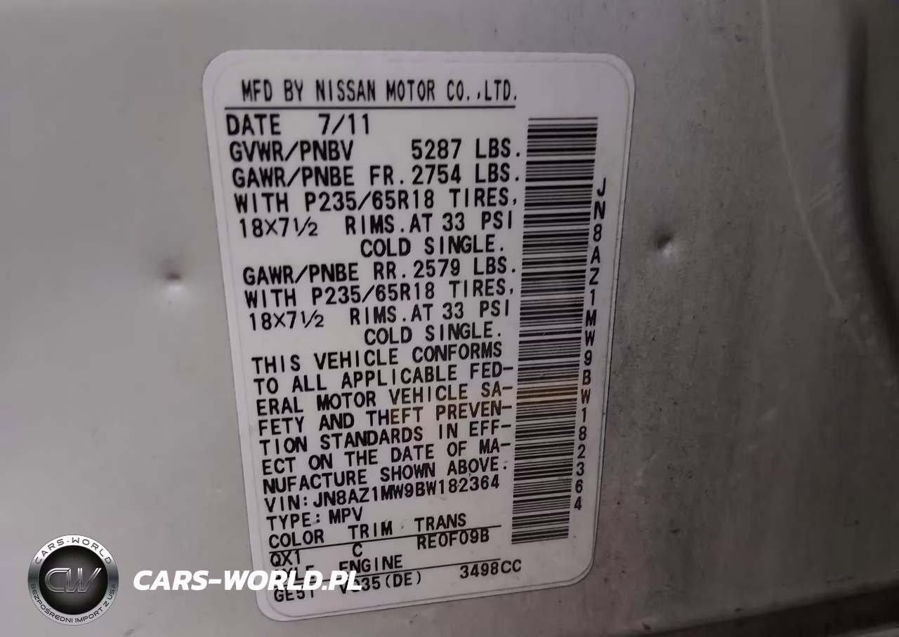 2011 Nissan Murano Sv VIN:JN8AZ1MW9BW182364 - 9
