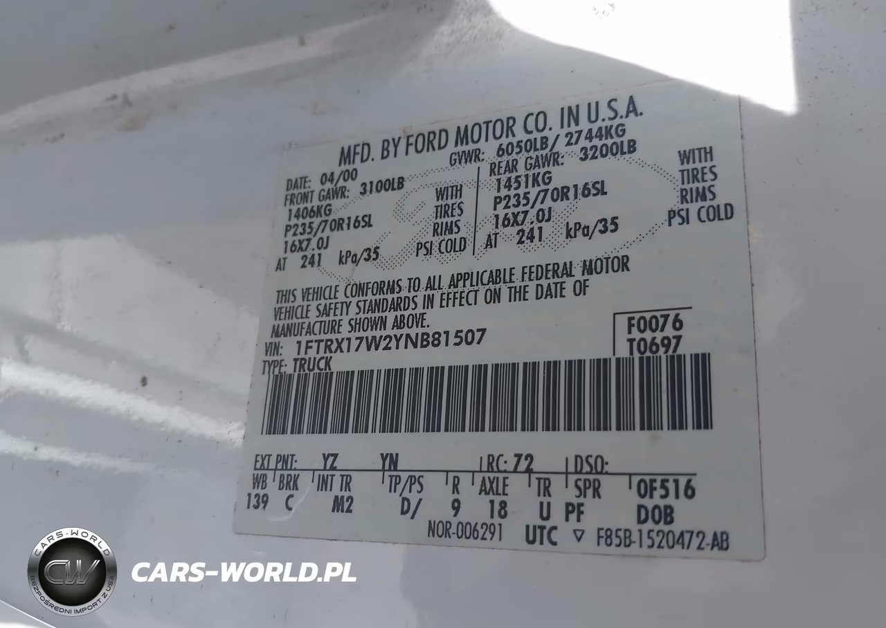 2000 Ford F-150 Lariat-Work Series-Xl-Xlt VIN:1FTRX17W2YNB81507 - 9