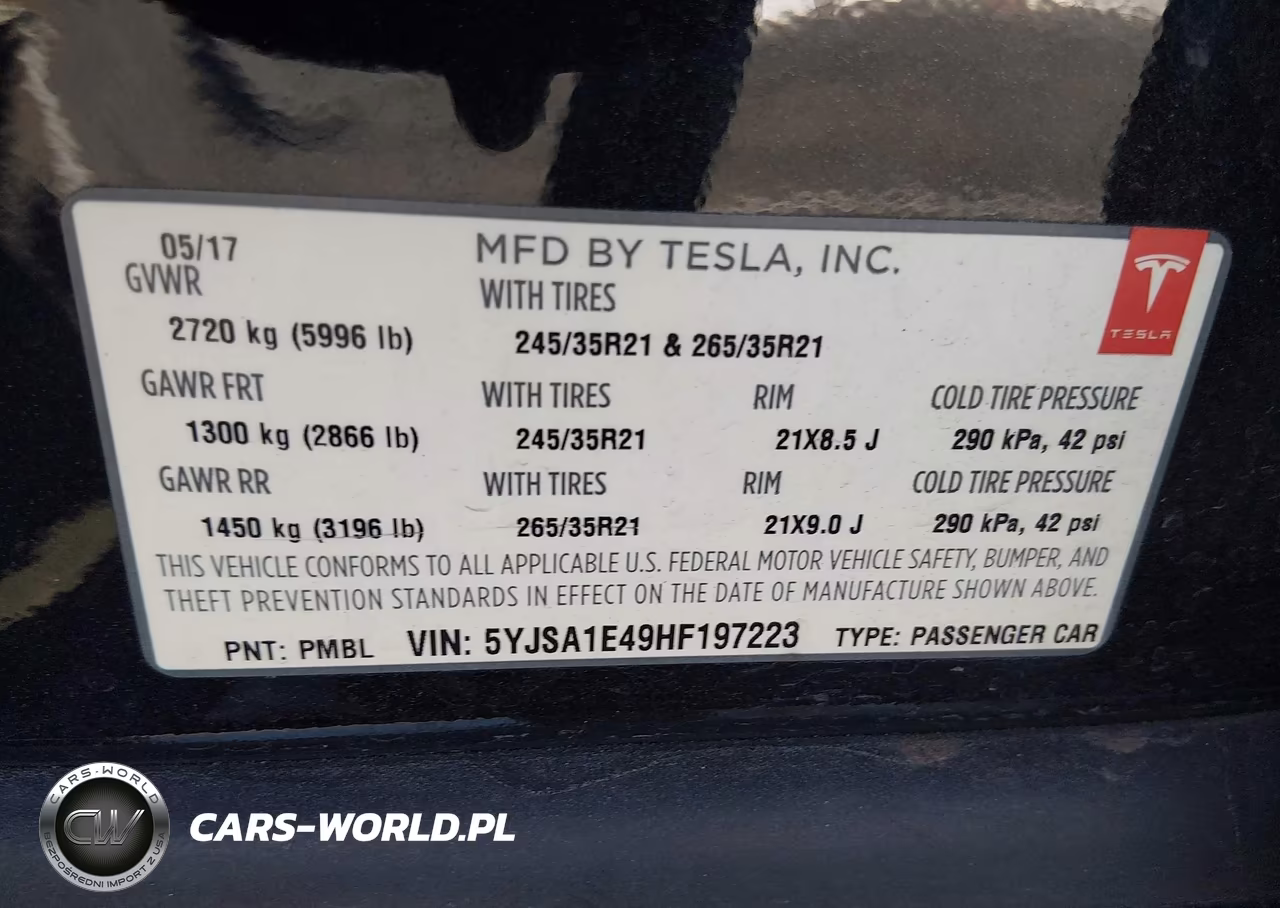 2017 Tesla Model S 100D-60D-75D-90D-P100D VIN:5YJSA1E49HF197223 - 9