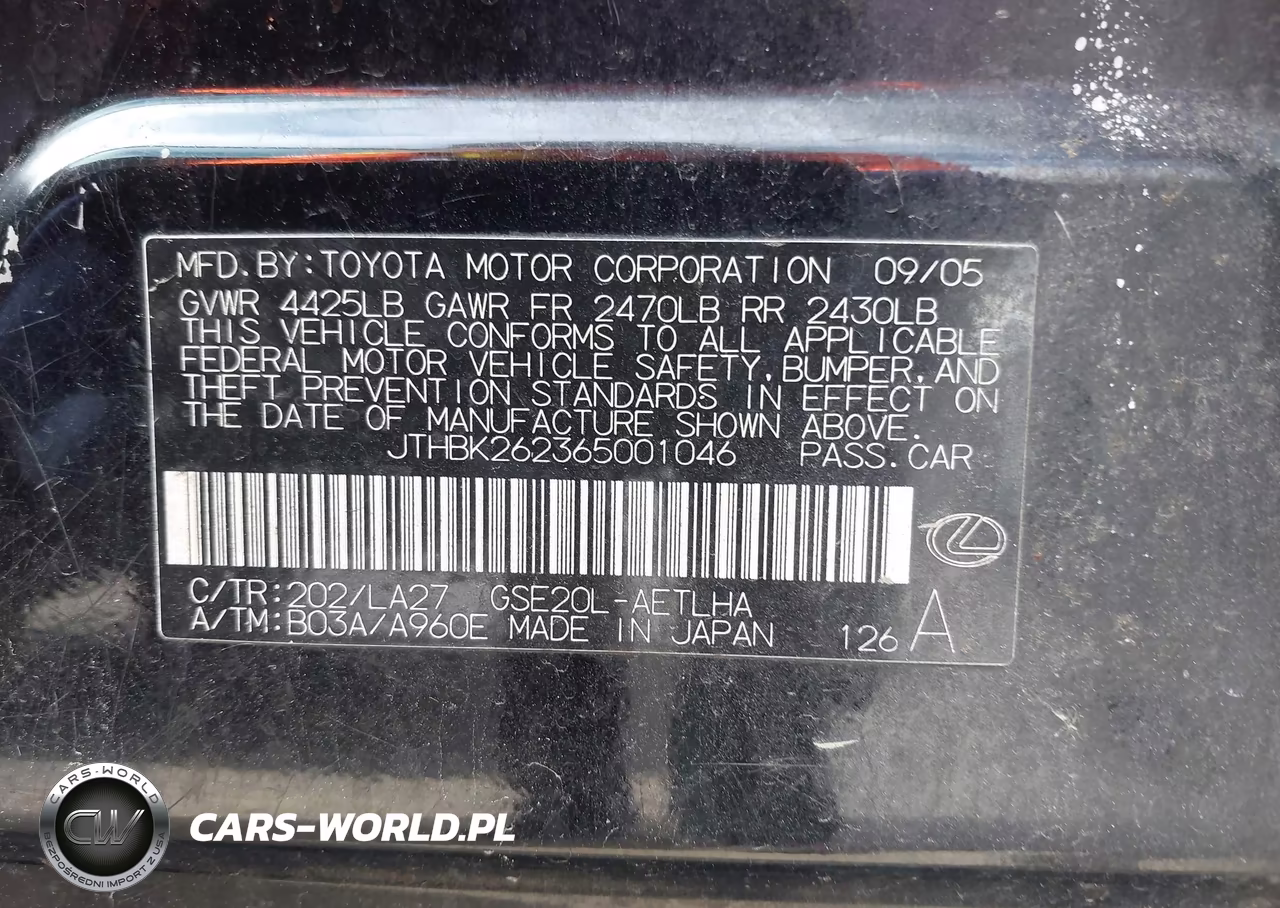 2006 Lexus Is 250 VIN:JTHBK262365001046 - 9