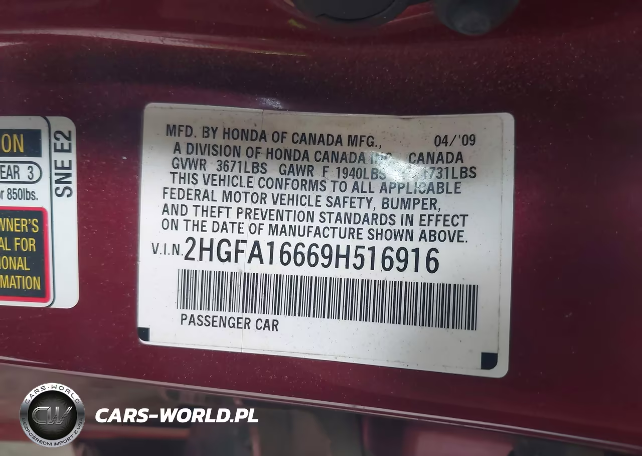 2009 Honda Civic Lx-S VIN:2HGFA16669H516916 - 9
