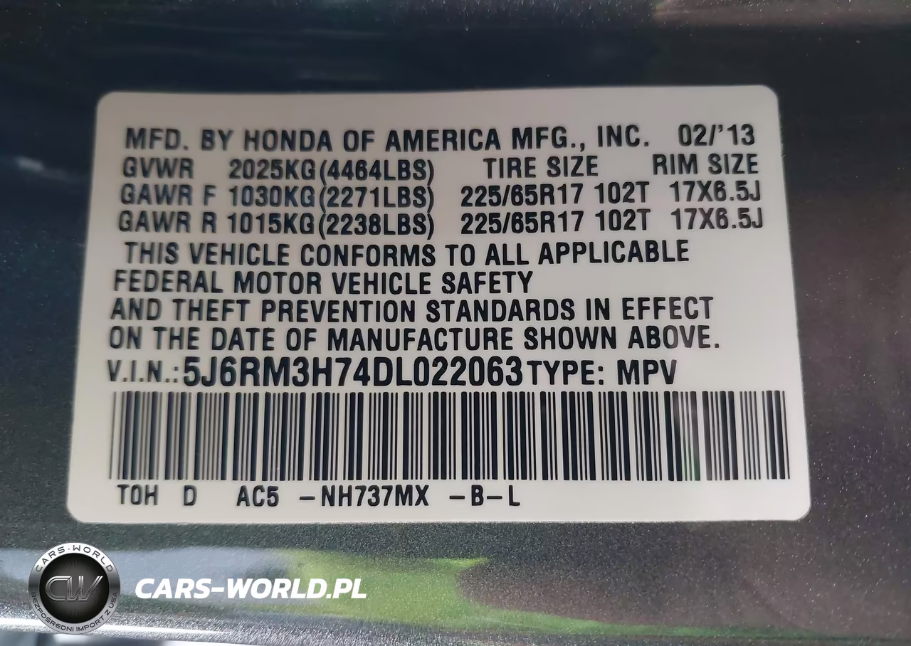 2013 Honda Cr-V Ex-L VIN:5J6RM3H74DL022063 - 9