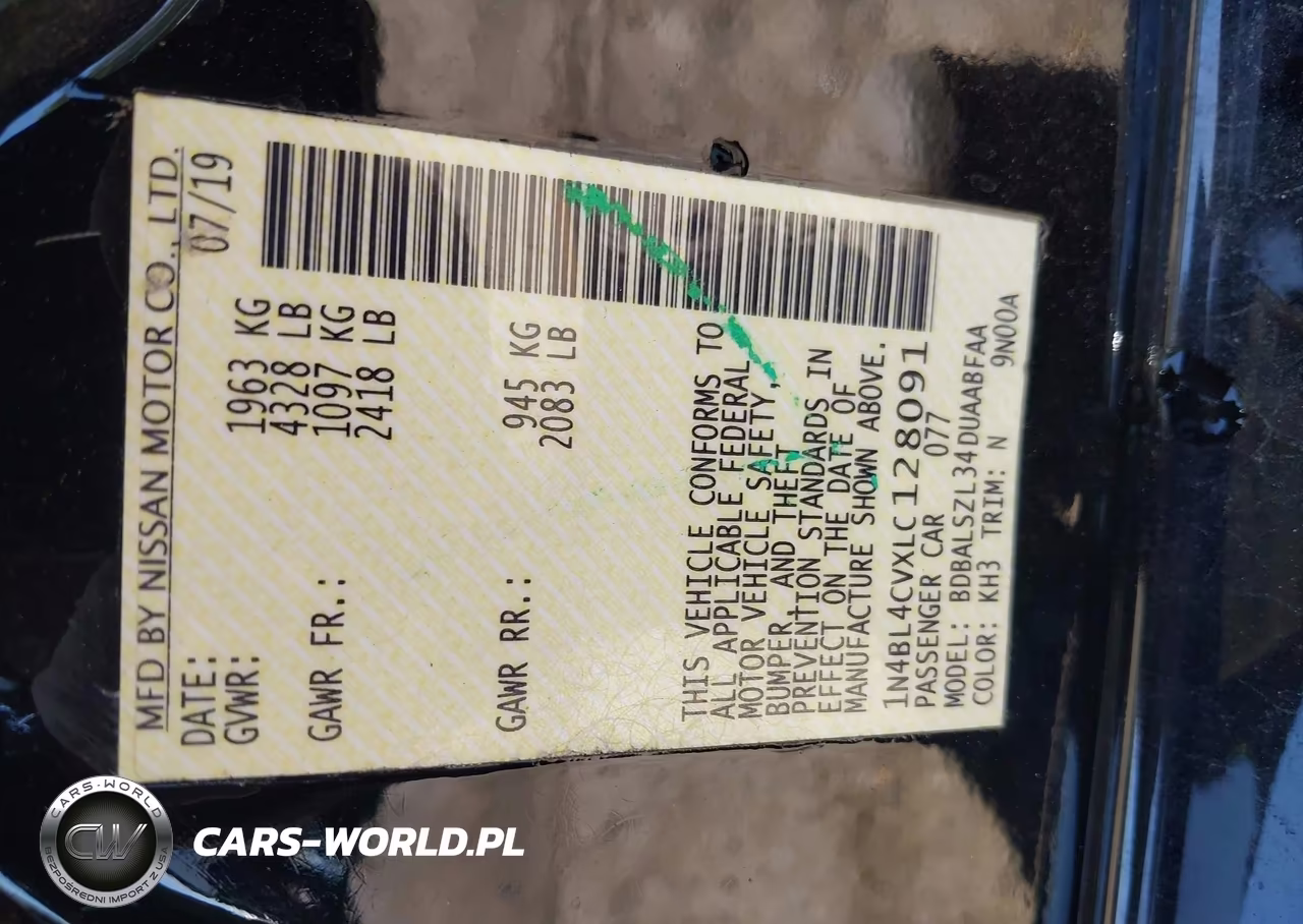 2020 Nissan Altima Sr Fwd VIN:1N4BL4CVXLC128091 - 9