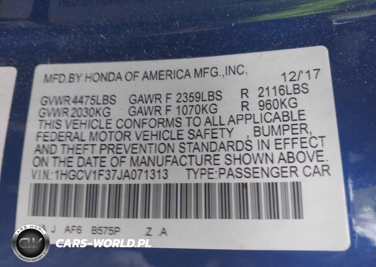 2018 Honda Accord Sport VIN:1HGCV1F37JA071313 - 9