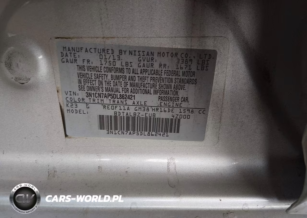 2013 Nissan Versa 1.6 Sv VIN:3N1CN7AP5DL862421 - 9
