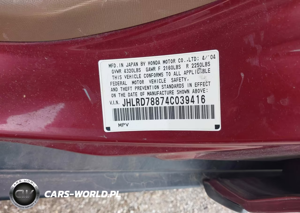 2004 Honda Cr-V Ex VIN:JHLRD78874C039416 - 9
