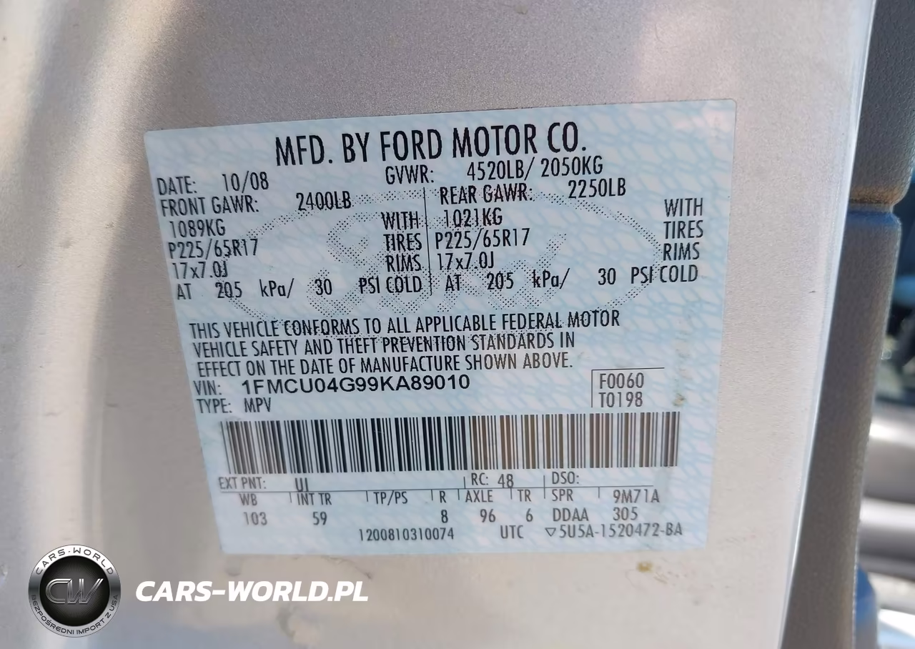 2009 Ford Escape Limited VIN:1FMCU04G99KA89010 - 9