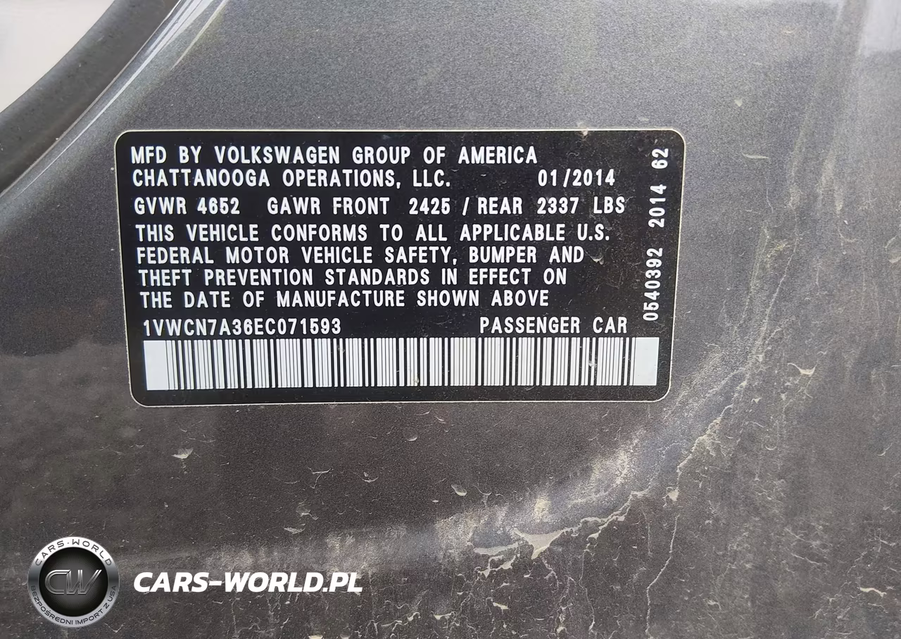 2014 Volkswagen Passat 2.0L Tdi Sel Premium VIN:1VWCN7A36EC071593 - 9
