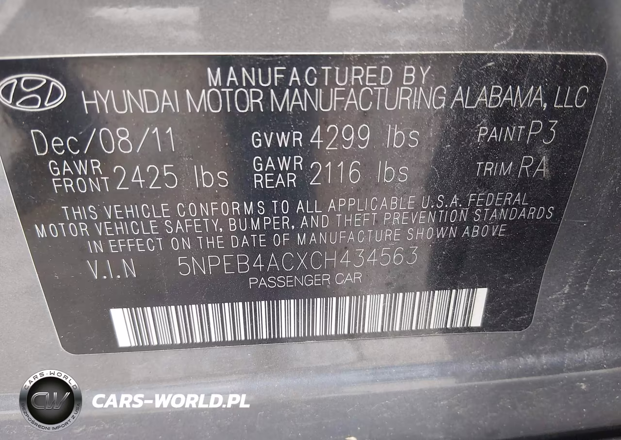 2012 Hyundai Sonata Gls VIN:5NPEB4ACXCH434563 - 9