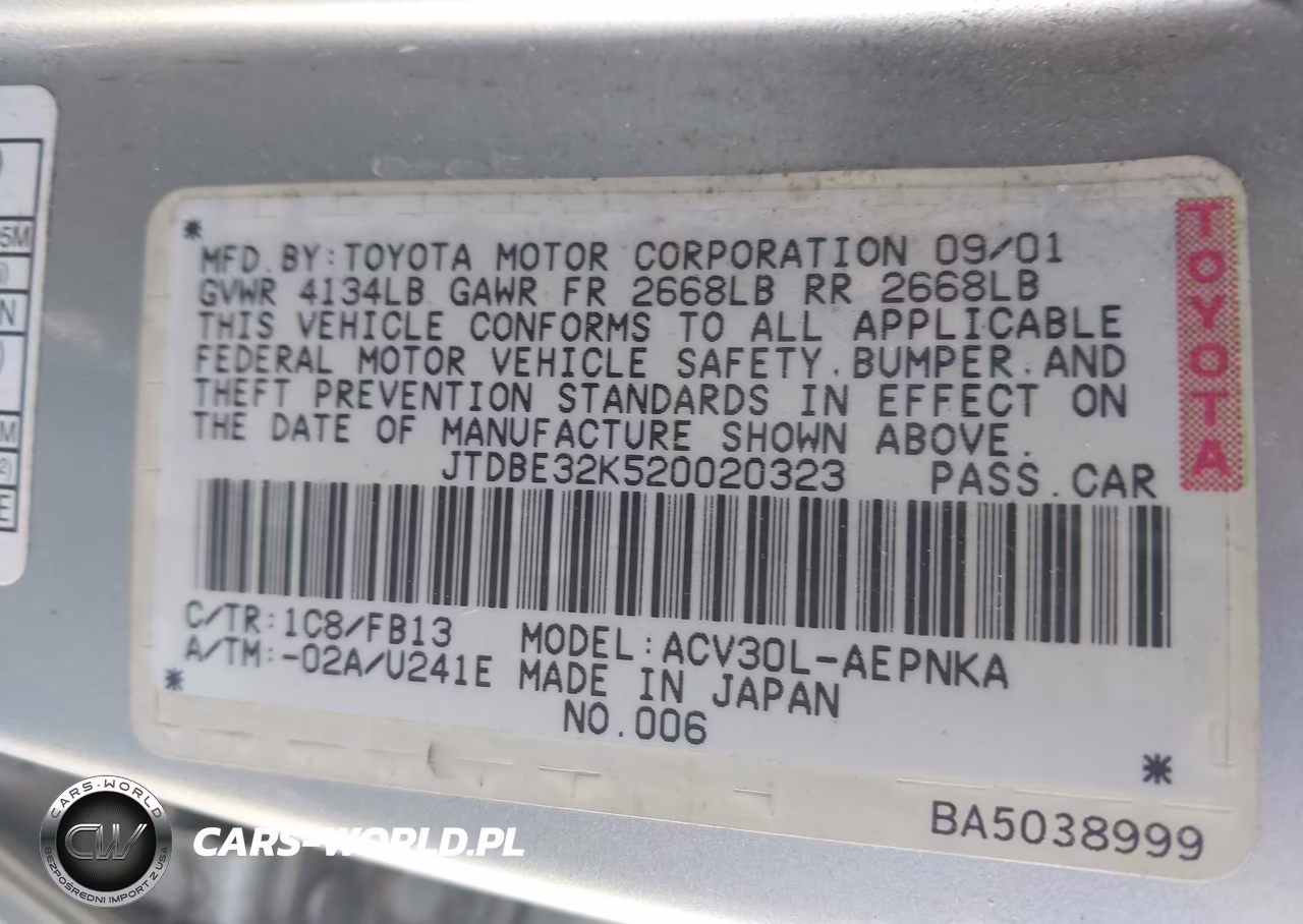 2002 Toyota Camry Le VIN:JTDBE32K520020323 - 9