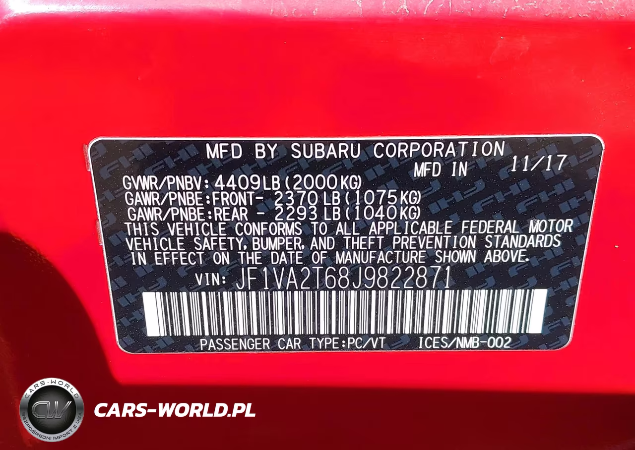 2018 Subaru Wrx Sti Limited VIN:JF1VA2T68J9822871 - 9