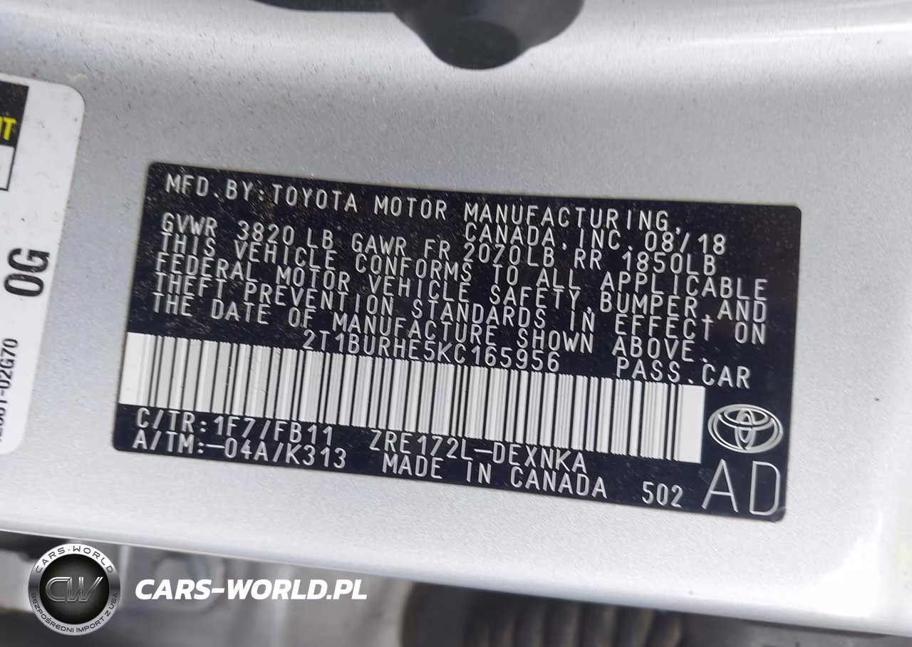 2019 Toyota Corolla Le VIN:2T1BURHE5KC165956 - 9
