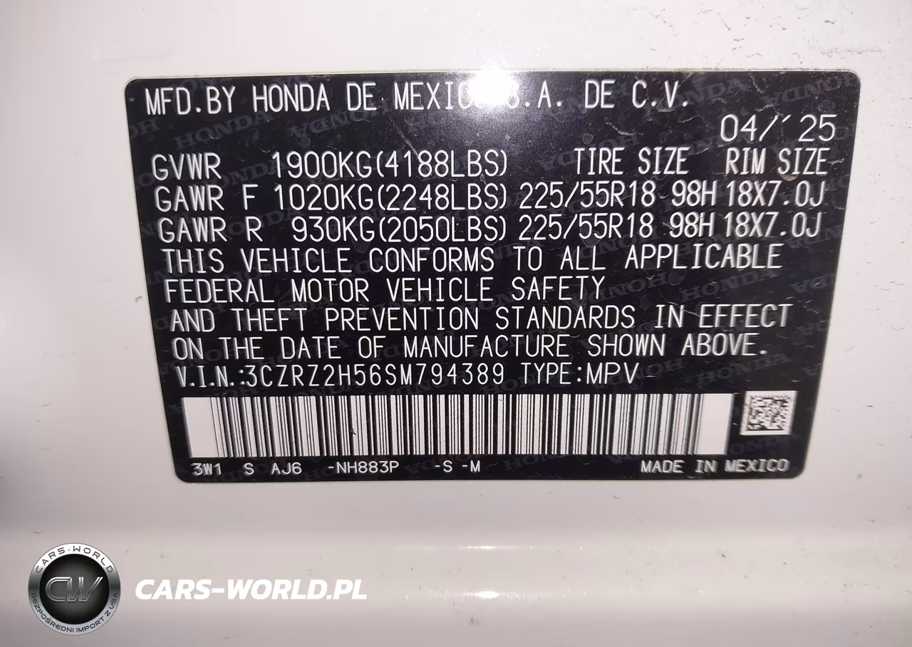 2025 Honda Hr-V Sport VIN:3CZRZ2H56SM794389 - 9