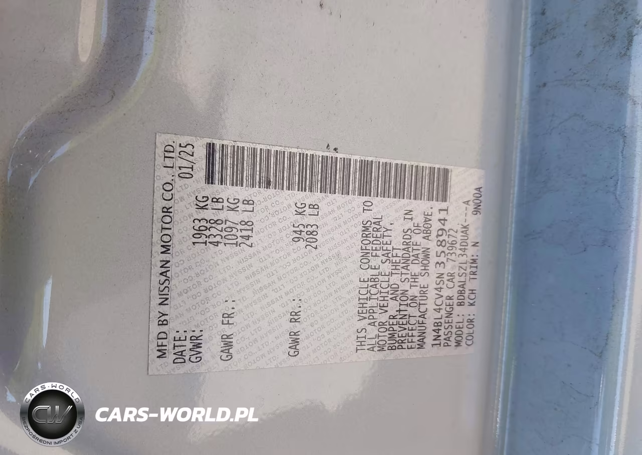 2025 Nissan Altima Sr Fwd VIN:1N4BL4CV4SN358941 - 9