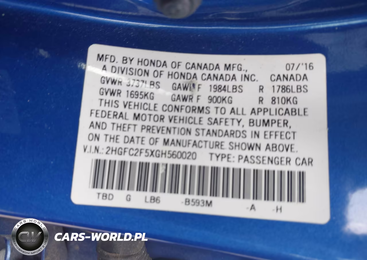 2016 Honda Civic Lx VIN:2HGFC2F5XGH560020 - 9