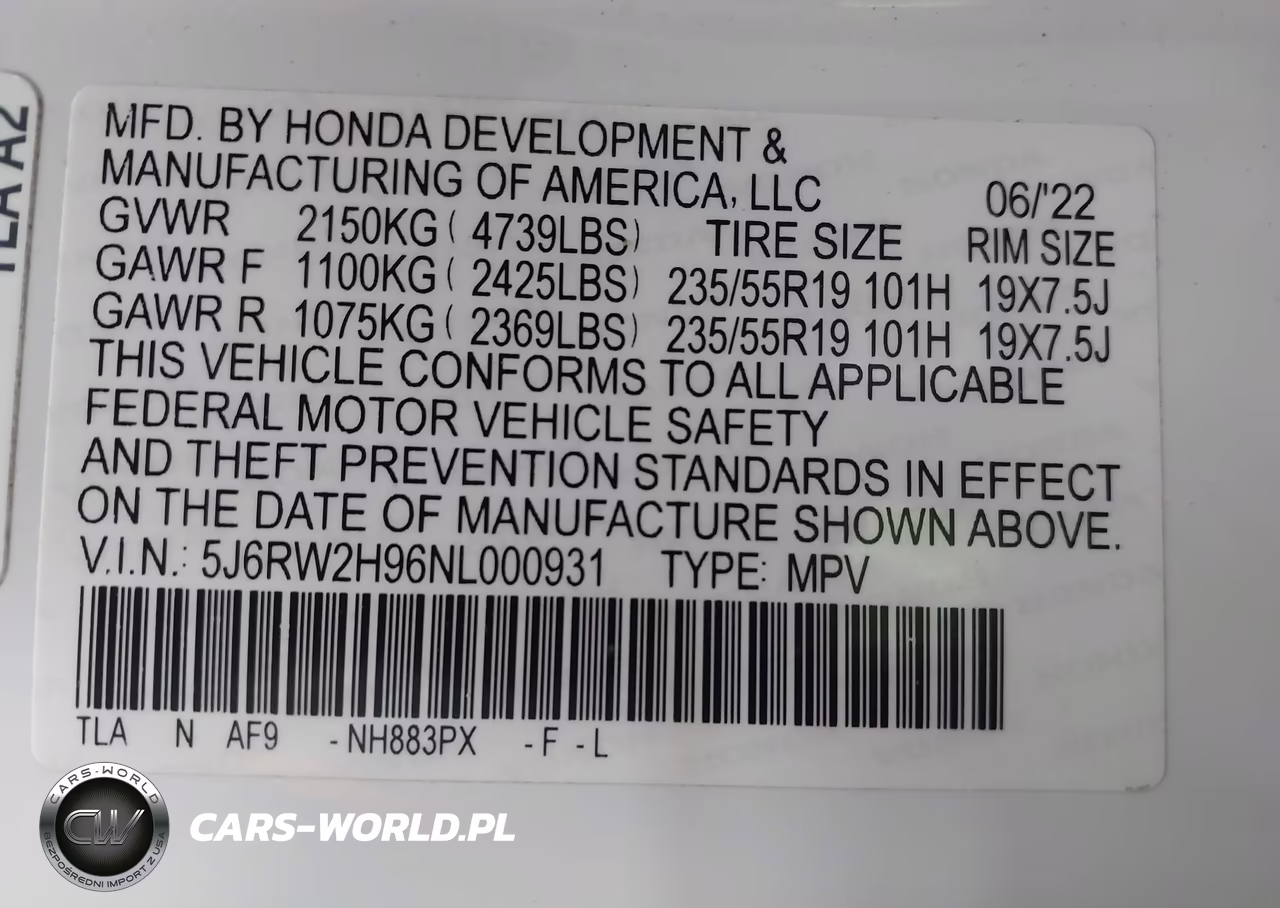 2022 Honda Cr-V Awd Touring VIN:5J6RW2H96NL000931 - 9