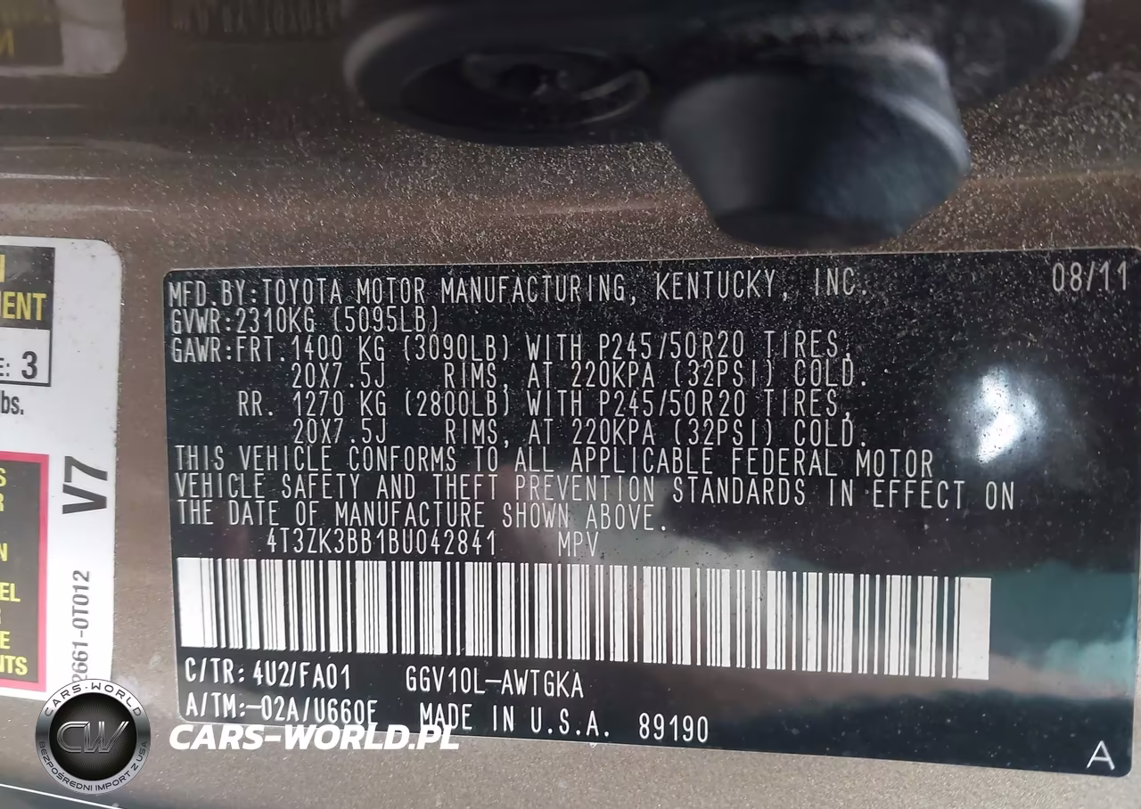 2011 Toyota Venza Base V6 VIN:4T3ZK3BB1BU042841 - 9
