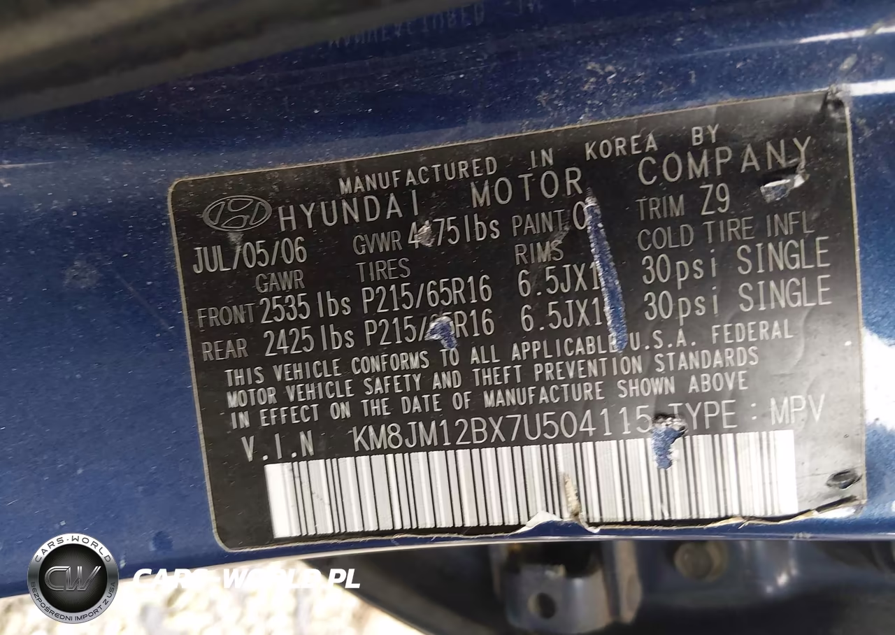 2007 Hyundai Tucson Gls VIN:KM8JM12BX7U504115 - 9