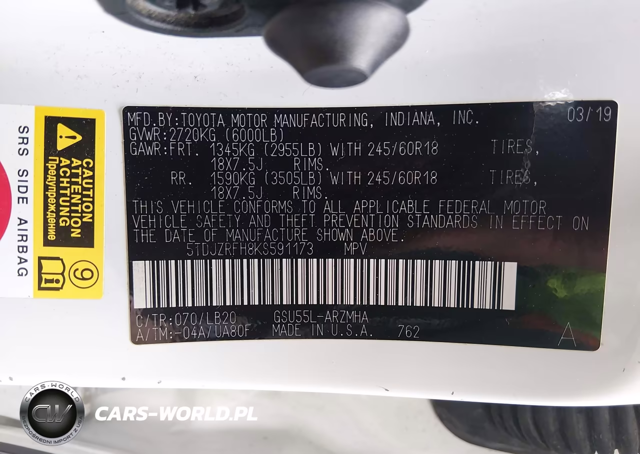 2019 Toyota Highlander Xle VIN:5TDJZRFH8KS591173 - 9