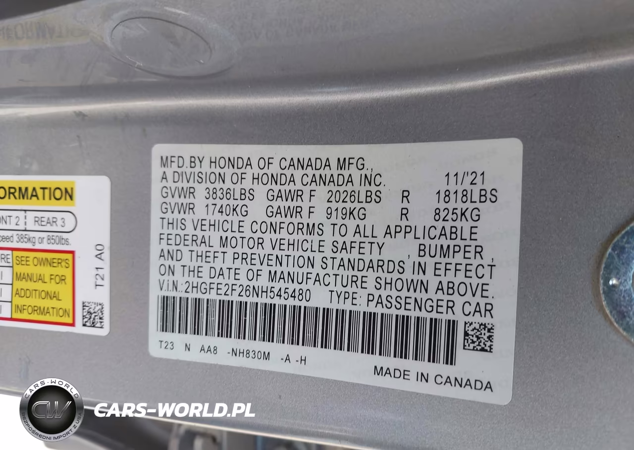 2022 Honda Civic Lx VIN:2HGFE2F26NH545480 - 9