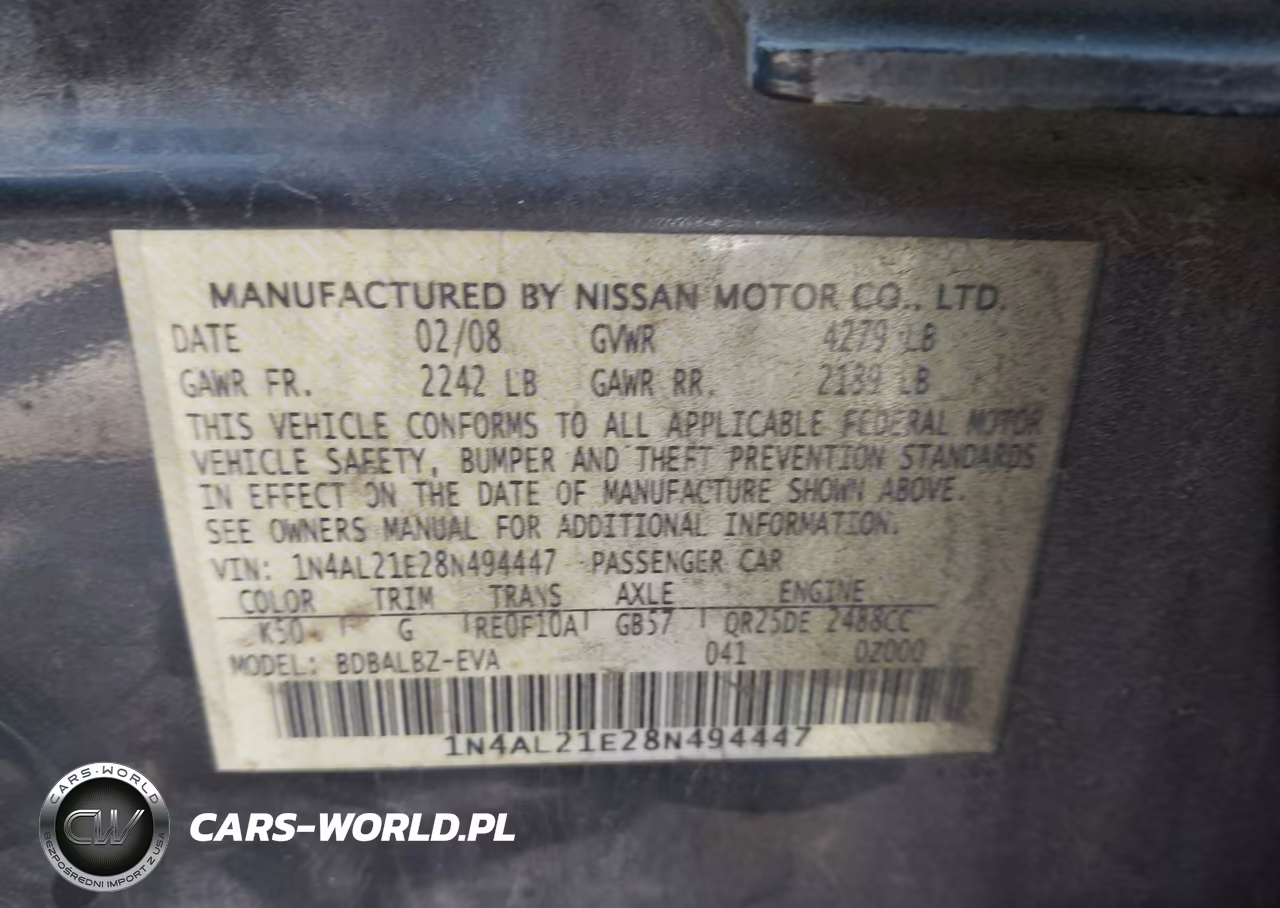 2008 Nissan Altima 2.5 S VIN:1N4AL21E28N494447 - 9