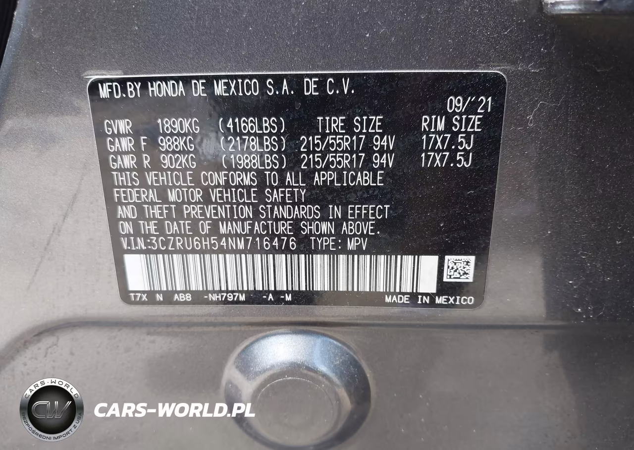 2022 Honda Hr-V Awd Ex VIN:3CZRU6H54NM716476 - 9