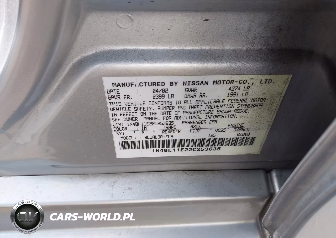 2002 Nissan Altima 3.5 Se VIN:1N4BL11E22C253635 - 9
