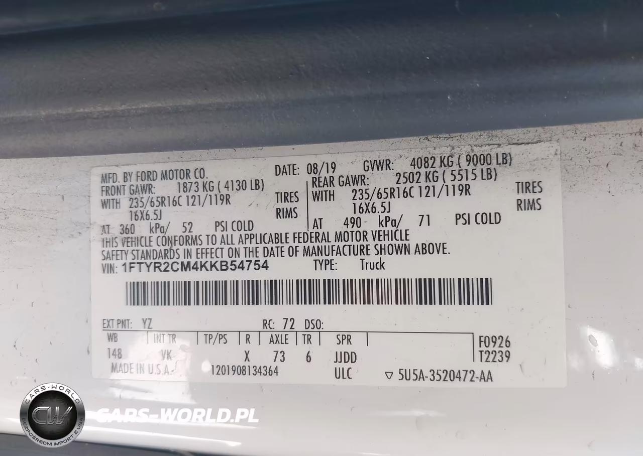 2019 Ford Transit-250 VIN:1FTYR2CM4KKB54754 - 9