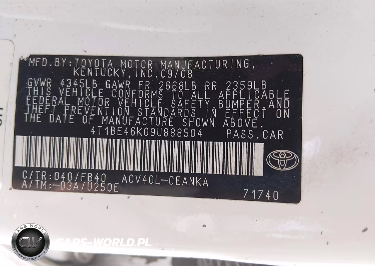 2009 Toyota Camry Le VIN:4T1BE46K09U888504 - 9