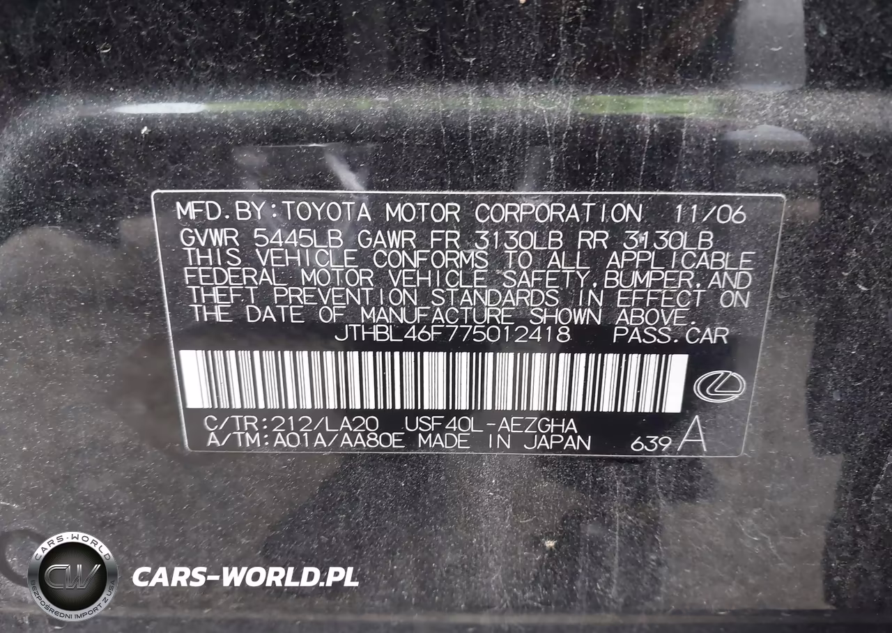 2007 Lexus Ls 460 VIN:JTHBL46F775012418 - 9