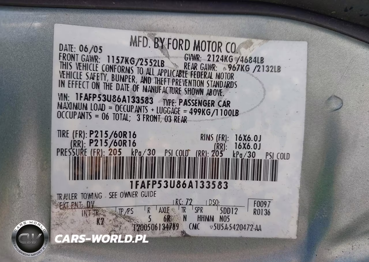 2006 Ford Taurus Se VIN:1FAFP53U86A133583 - 9