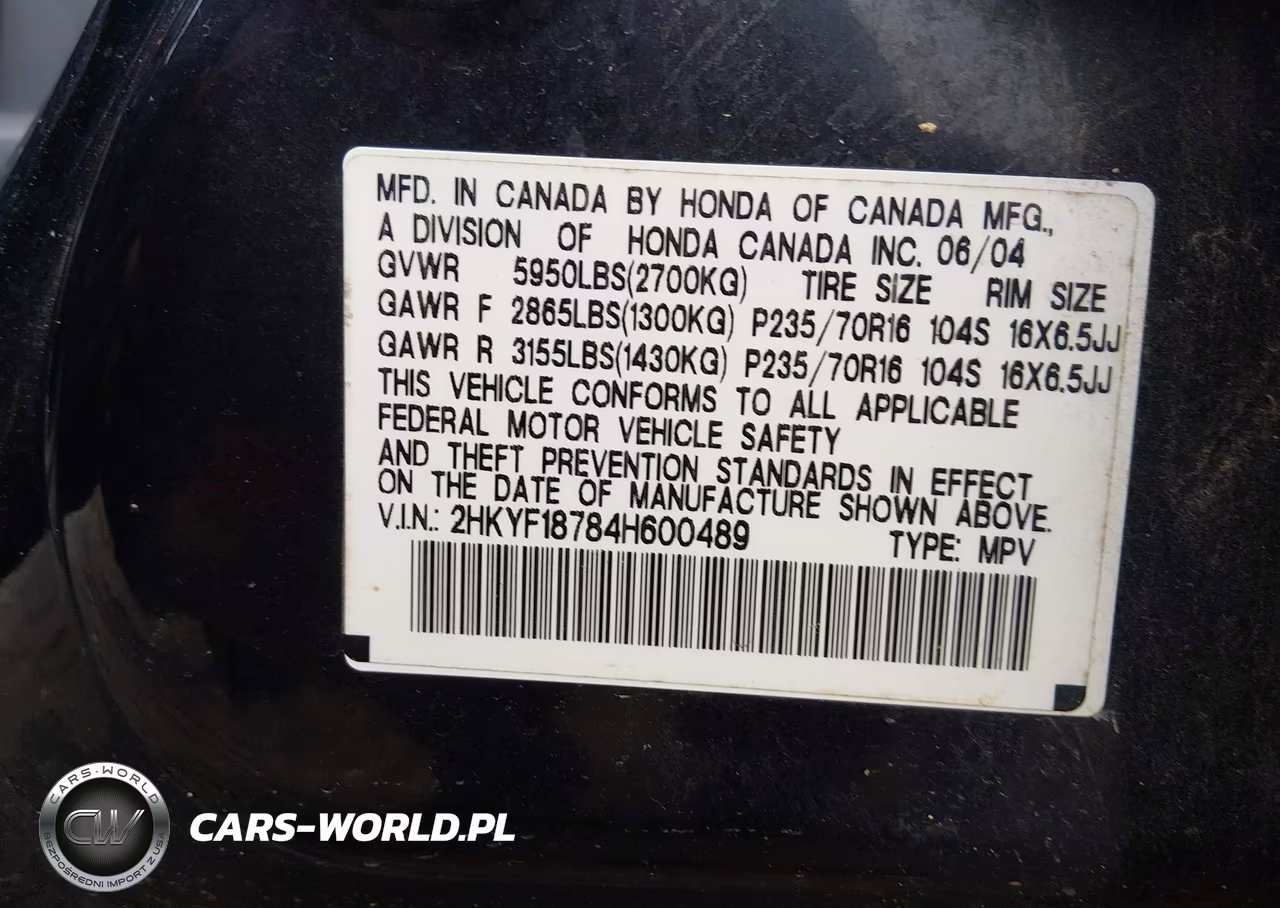 2004 Honda Pilot Ex-L VIN:2HKYF18784H600489 - 9
