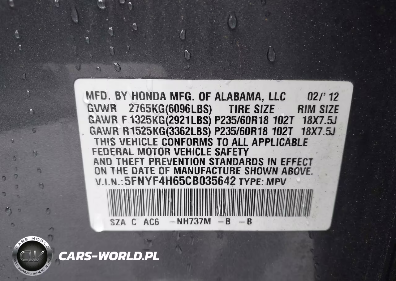 2012 Honda Pilot Ex-L VIN:5FNYF4H65CB035642 - 9