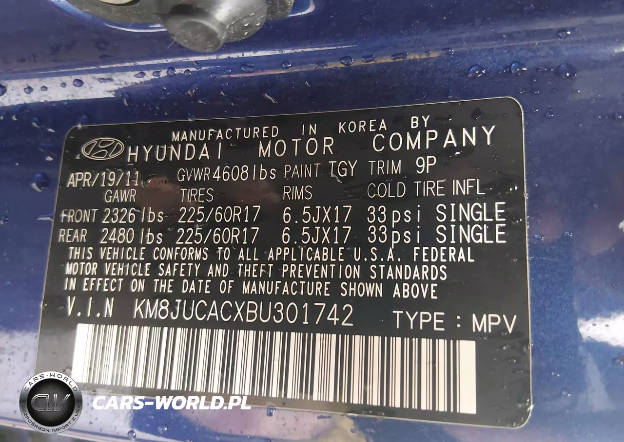2011 Hyundai Tucson Gls VIN:KM8JUCACXBU301742 - 9