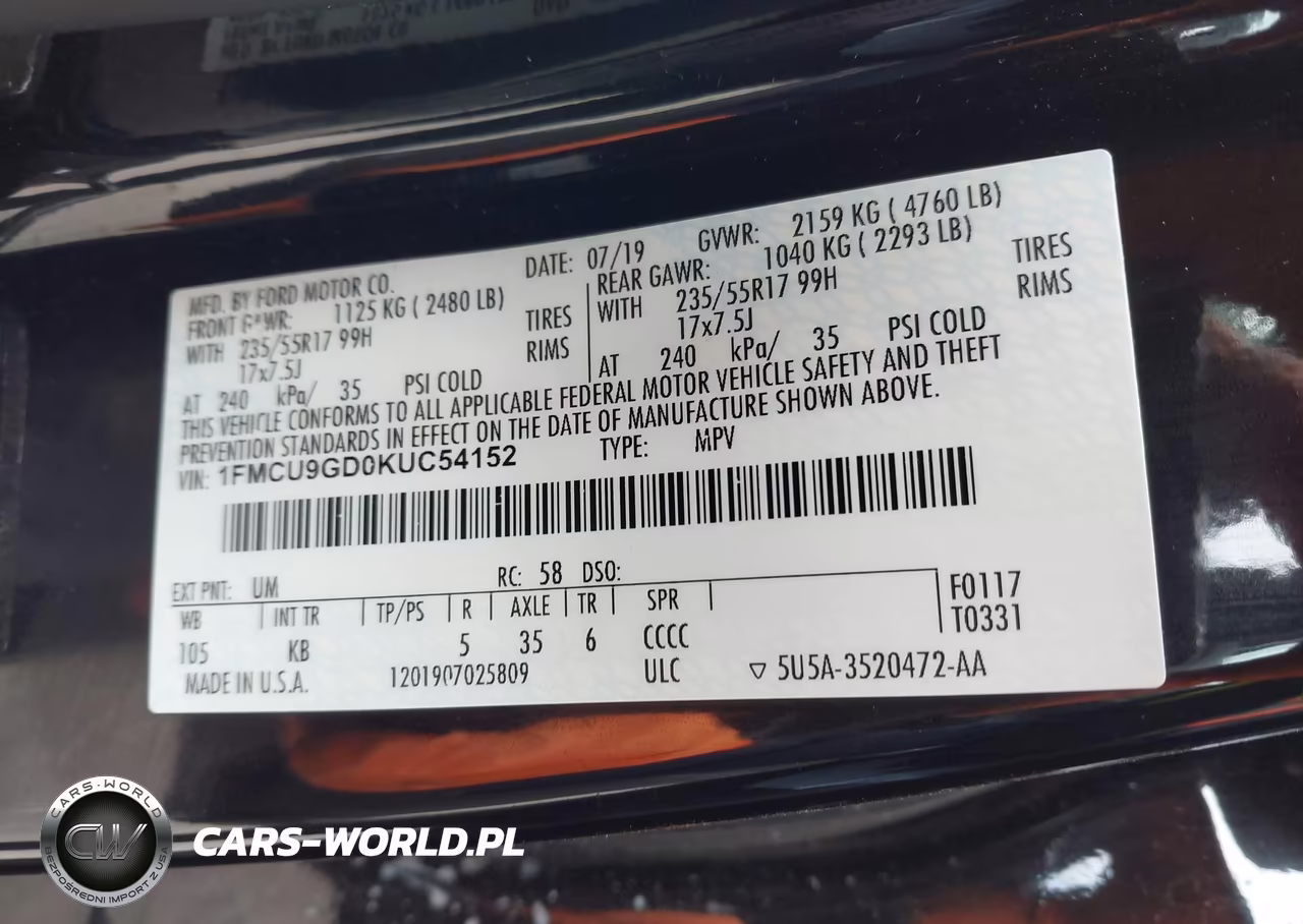 2019 Ford Escape Se VIN:1FMCU9GD0KUC54152 - 9