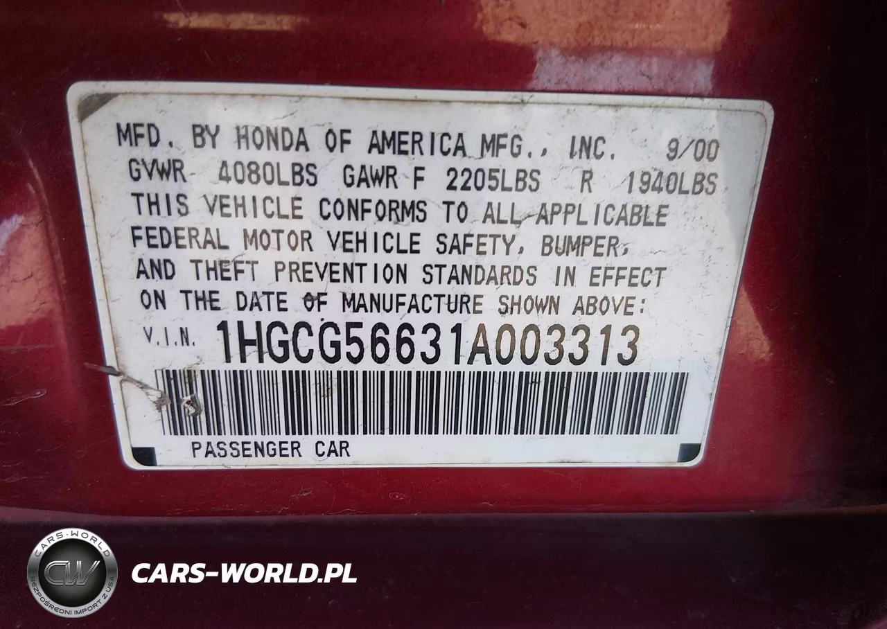 2001 Honda Accord 2.3 Ex VIN:1HGCG56631A003313 - 9