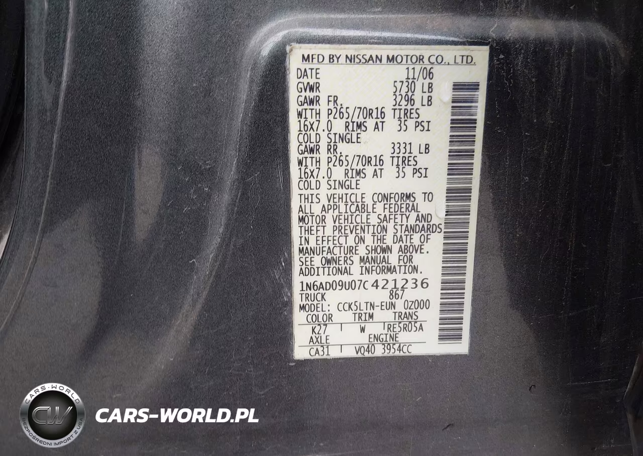 2007 Nissan Frontier Se VIN:1N6AD09U07C421236 - 9