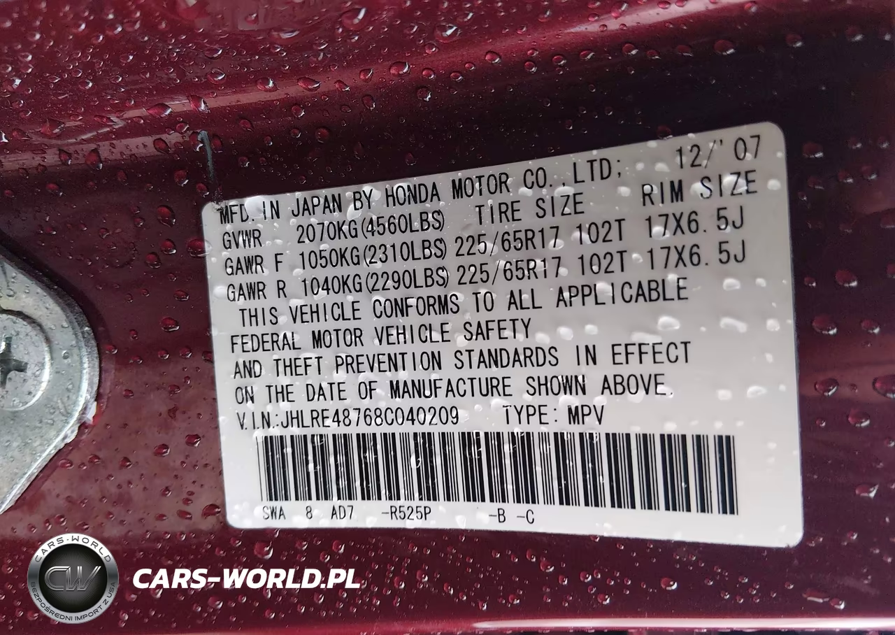 2008 Honda Cr-V Ex-L VIN:JHLRE48768C040209 - 9
