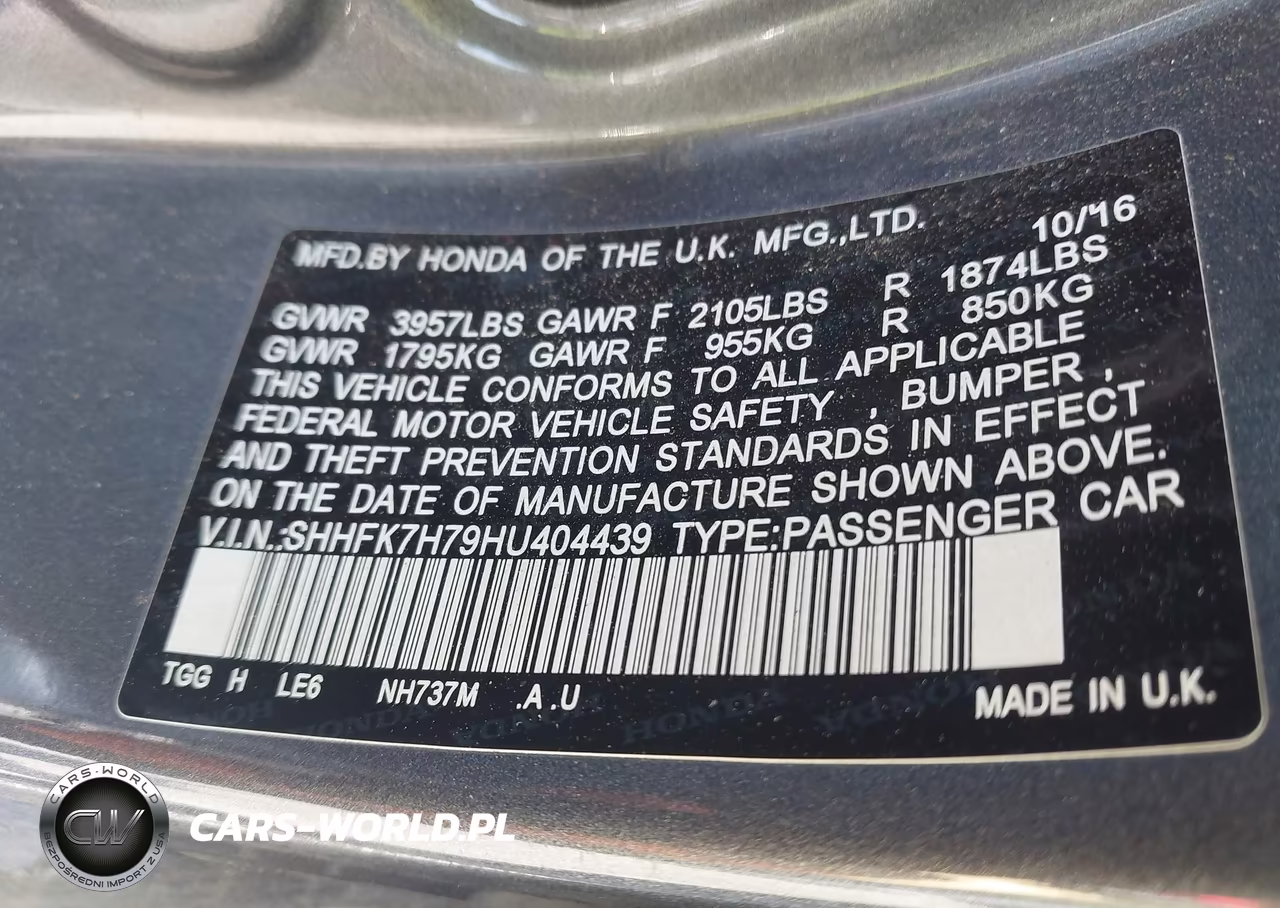 2017 Honda Civic Ex-L VIN:SHHFK7H79HU404439 - 9