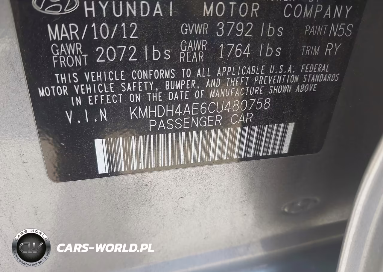 2012 Hyundai Elantra Limited (Ulsan Plant) VIN:KMHDH4AE6CU480758 - 9