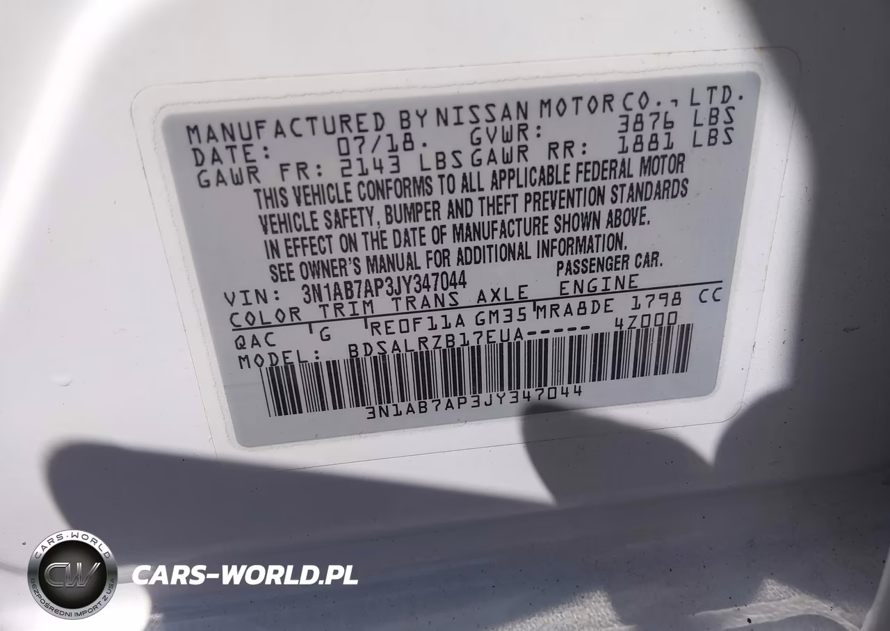 2018 Nissan Sentra Sr VIN:3N1AB7AP3JY347044 - 9