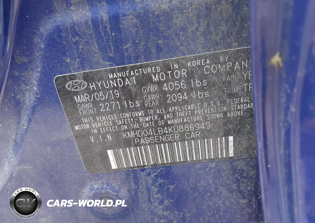 2019 Hyundai Elantra Sport VIN:KMHD04LB4KU886949 - 9