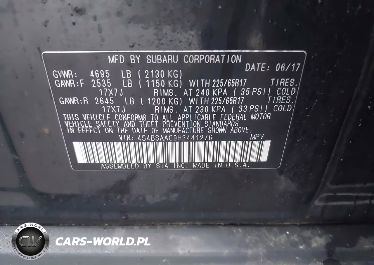 2017 Subaru Outback 2.5I VIN:4S4BSAAC9H3441276 - 9
